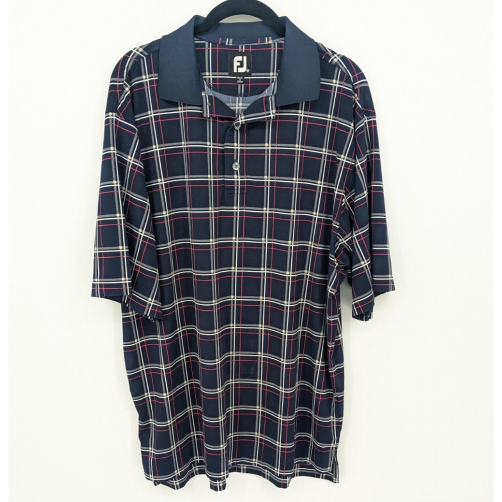 Footjoy Shirt Mens Medium Blue Plaid Polo Top Golf Performance Active Casual